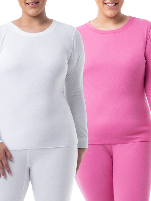 Fruit Of The Loom Women's Plus Size Thermal Crew Top 2 Pack