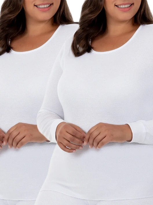 Fruit Of The Loom Women's Plus Size Thermal Crew Top 2 Pack