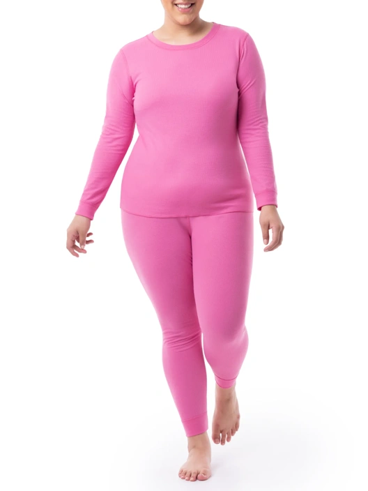 Fruit Of The Loom Women's Plus Size Thermal Crew Top & Bottom Set