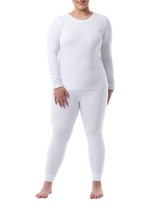 Fruit Of The Loom Women's Plus Size Thermal Crew Top & Bottom Set