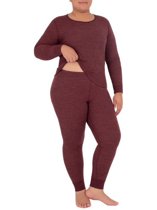 Fruit Of The Loom Women's Plus Size Waffle Thermal Crew Top And Bottom Set
