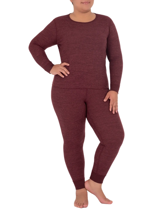 Fruit Of The Loom Women's Plus Size Waffle Thermal Crew Top And Bottom Set