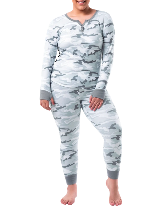 Fruit Of The Loom Women's Raschel Henley Top And Pant 2-Piece Pajama Set