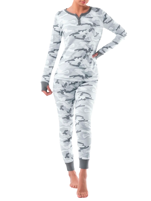 Fruit Of The Loom Women's Raschel Henley Top And Pant 2-Piece Pajama Set