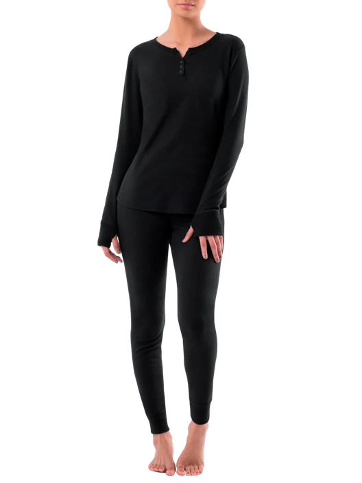 fruit of the loom Women's Raschel Henley Top and Pant 2-Piece Pajama Set