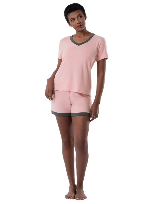 fruit of the loom Women's Soft & Breathable V-neck T-shirt and Shorts 2-Piece Pajama Set