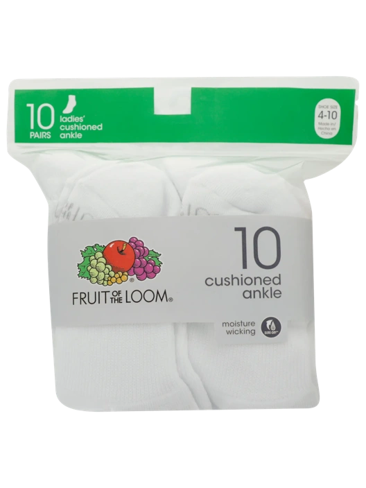 Fruit Of The Loom Women's Sport Ankle Cush Sock 10 Pack