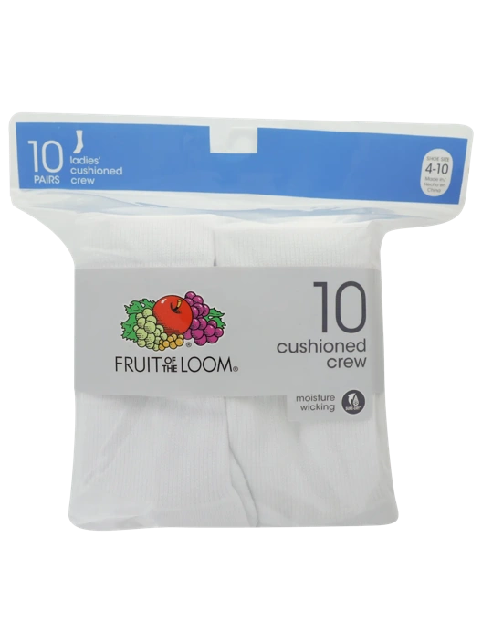 Fruit Of The Loom Women's Sport Crew Cush Sock 10 Pack