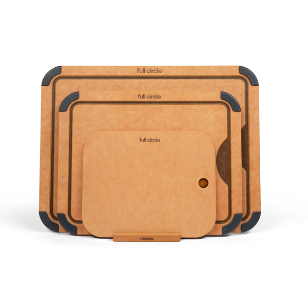 full circle Chop Shop 4-Piece Cutting Board Set with Stand