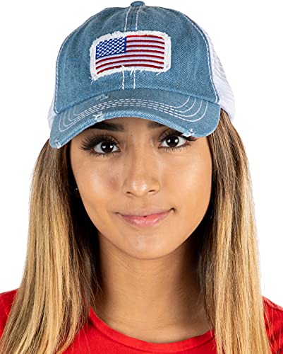 Funky Junque American Flag Distressed Vintage Patch Baseball Cap By Funky Junque