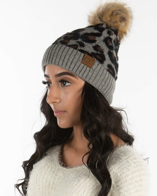 Funky Junque Animal Print Pom Beanie By Funky Junque