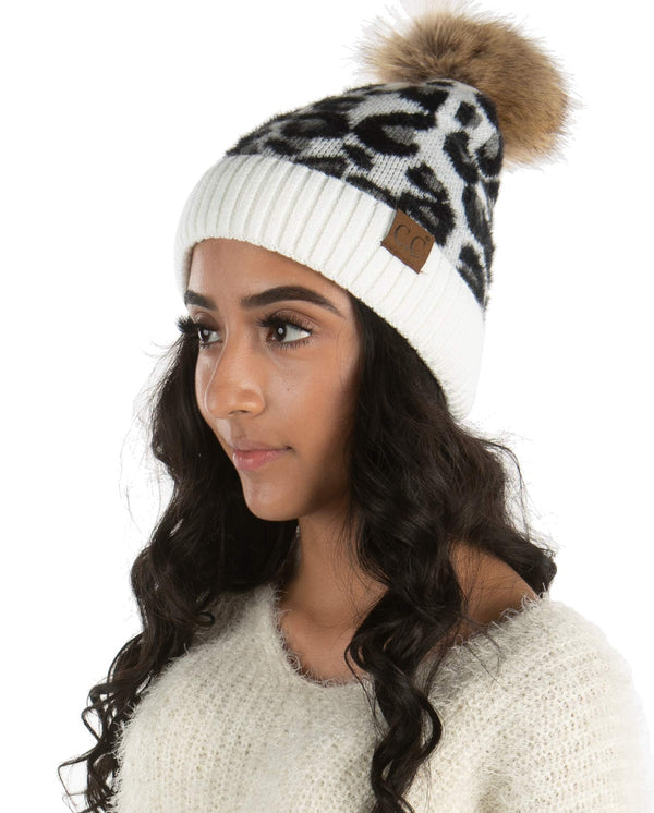 Funky Junque Animal Print Pom Beanie By Funky Junque