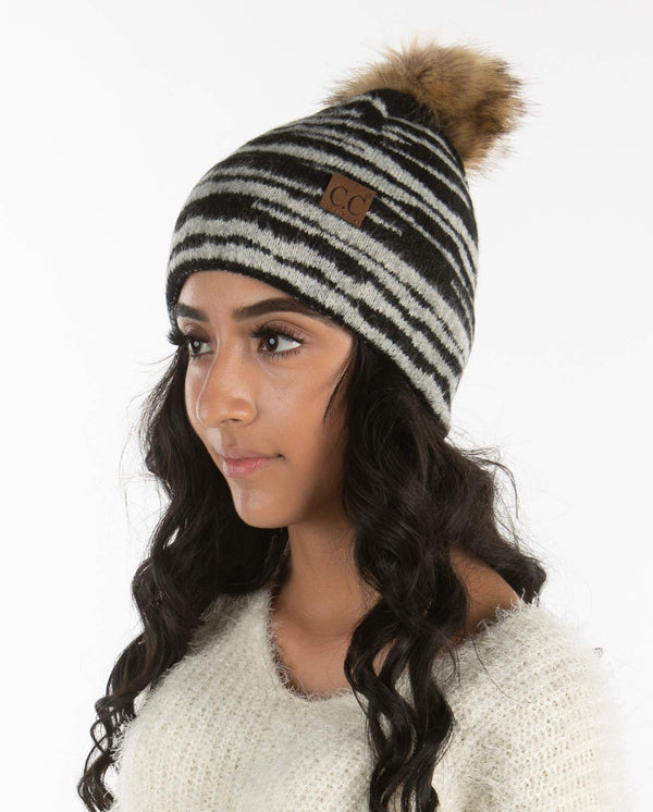 Funky Junque Animal Print Pom Beanie By Funky Junque