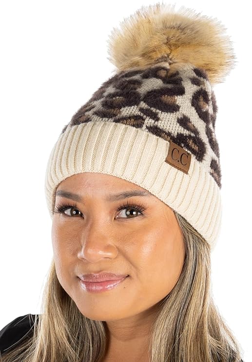 funky junque Animal Print Pom Beanie by Funky Junque