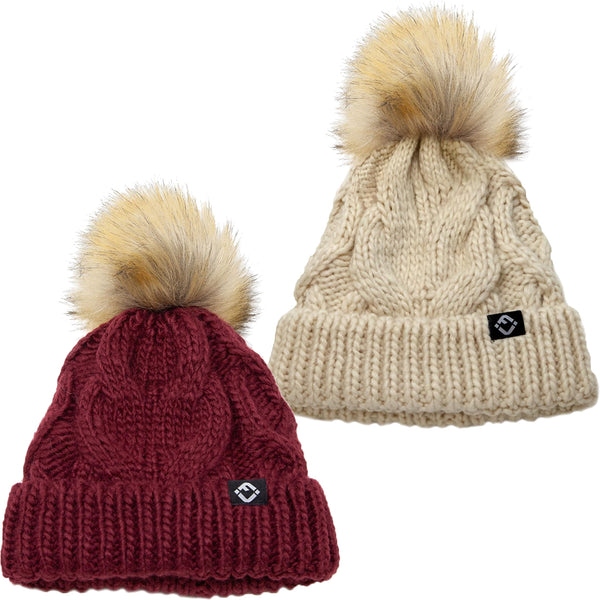 Funky Junque Baby Cable Knit Fleece Lined Pom Beanie By Funky Junque