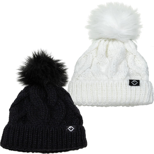 Funky Junque Baby Cable Knit Fleece Lined Pom Beanie By Funky Junque