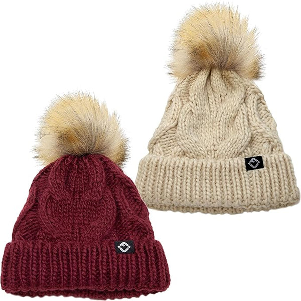 funky junque Baby Cable Knit Fleece Lined Pom Beanie by Funky Junque