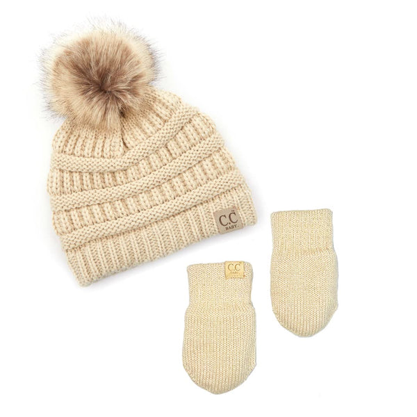 funky junque Baby Pom Beanie and Matching Mittens Set by Funky Junque