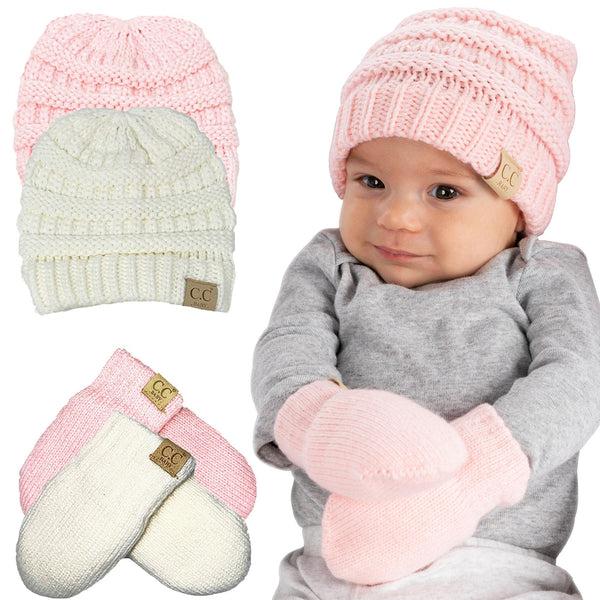 Funky Junque Baby Ribbed Beanie And Matching Mittens Set By Funky Junque