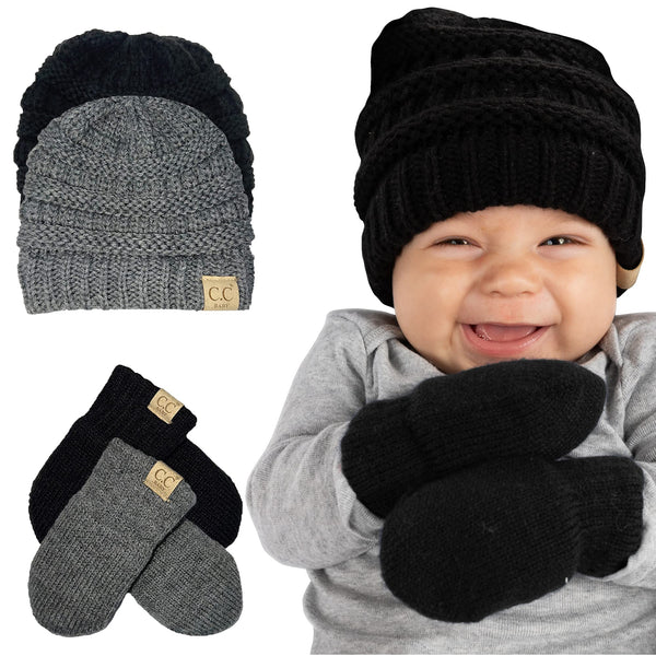 funky junque Baby Ribbed Beanie and Matching Mittens Set by Funky Junque