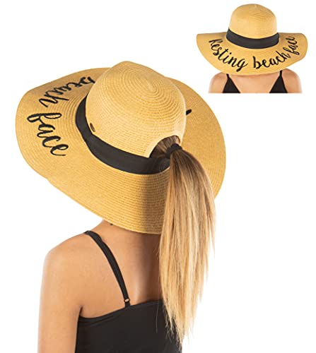 Funky Junque Beachgoers Ponytail Wide Brim Sun Hat By Funky Junque