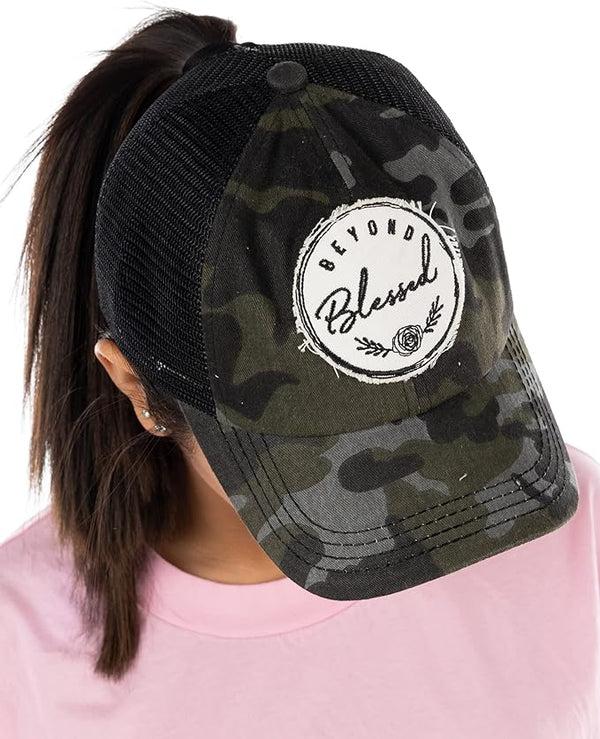 funky junque Beyond Blessed Criss Cross Saying Ponytail Hat by Funky Junque