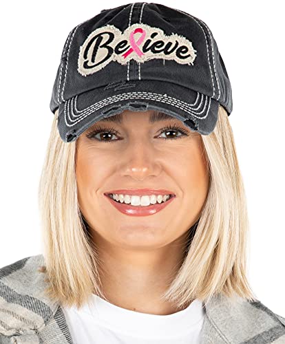 funky junque Breast Cancer Awareness Shredded Baseball Cap by Funky Junque