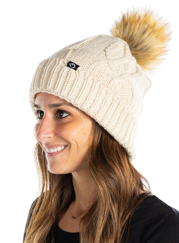 funky junque Cable Knit Oversized Faux Fur Pom Beanie by Funky Junque