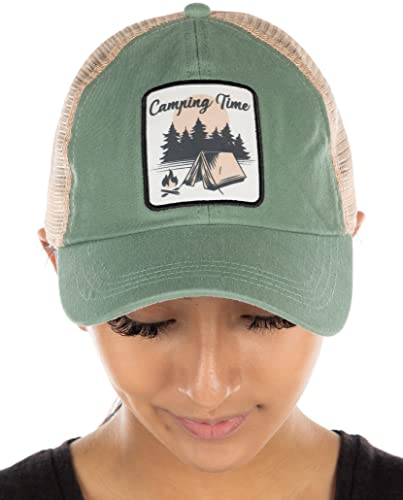 Funky Junque Camping Time Distressed Vintage Patch Baseball Cap By Funky Junque