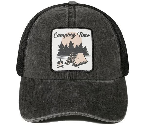 funky junque Camping Time Distressed Vintage Patch Baseball Cap by Funky Junque