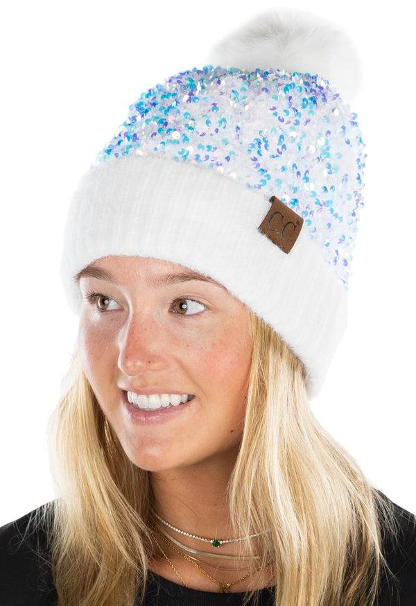 Funky Junque Chunky Sequin Pom Beanie By Funky Junque