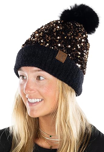 funky junque Chunky Sequin Pom Beanie by Funky Junque