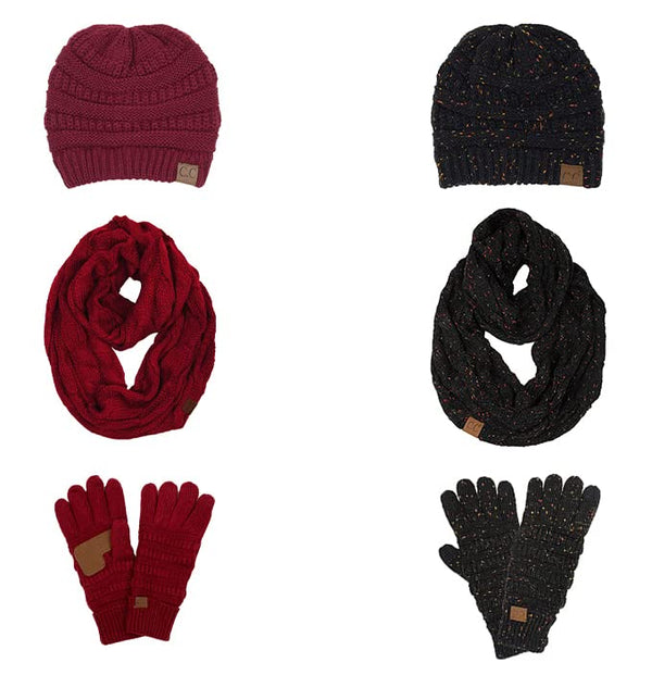 Funky Junque Confetti Matching Infinity Scarf Cable Knit Beanie & Gloves Set By Funky Junque