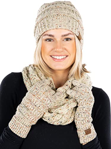 funky junque Confetti Matching Infinity Scarf Cable Knit Beanie & Gloves Set by Funky Junque