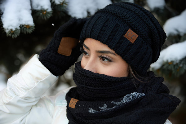 Funky Junque Confetti Matching Infinity Scarf Oversized Beanie & Gloves Set By Funky Junque