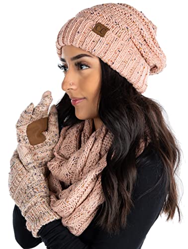funky junque Confetti Matching Infinity Scarf Oversized Beanie & Gloves Set by Funky Junque