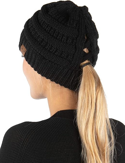 funky junque Criss Cross Ponytail Beanie by Funky Junque