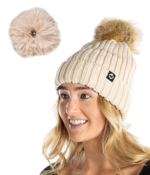 funky junque Detachable Faux Fur Pom Beanie by Funky Junque