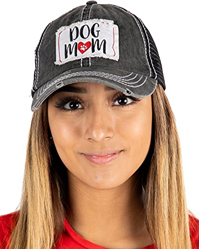 funky junque Dog Mom Distressed Vintage Patch Baseball Cap by Funky Junque