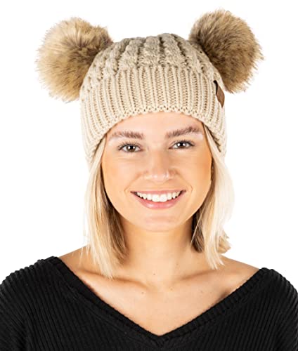 funky junque Double Pom Faux Fur Beanie by Funky Junque