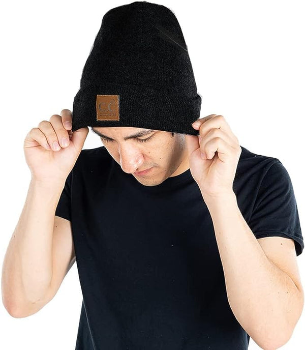 Funky Junque Classic Knit Leather Patch Beanie