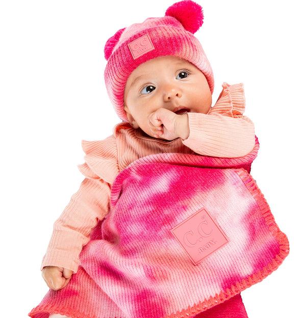 funky junque Funky Junque Lightweight Baby Throw Blanket with Matching Tie Dye Pom Beanie