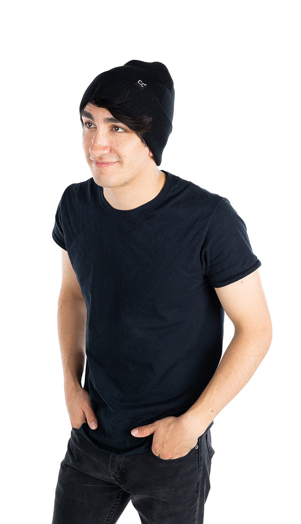 Funky Junque Mens Solid Cuff Knit Beanie