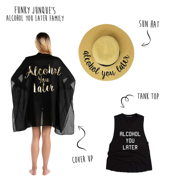Funky Junque Funky Junque Sun Hat Floppy Beach Swimsuit Coverup Matching Saying Summer Bundle