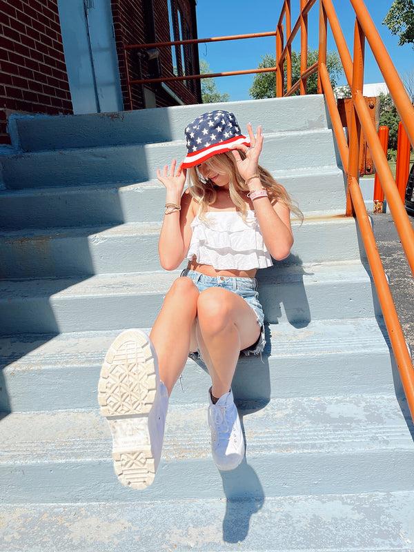 Funky Junque USA Flag Bucket Hat By Funky Junque