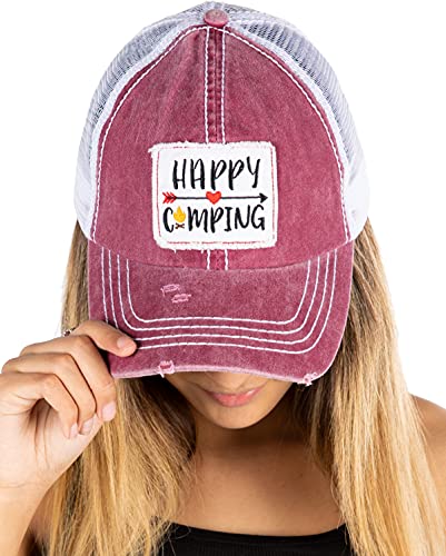Funky Junque Happy Camping Distressed Vintage Patch Baseball Cap By Funky Junque