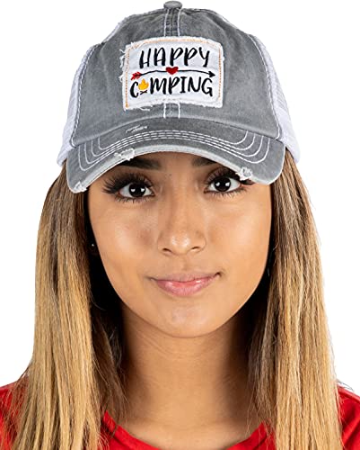 Funky Junque Happy Camping Distressed Vintage Patch Baseball Cap By Funky Junque