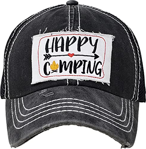 funky junque Happy Camping Distressed Vintage Patch Baseball Cap by Funky Junque