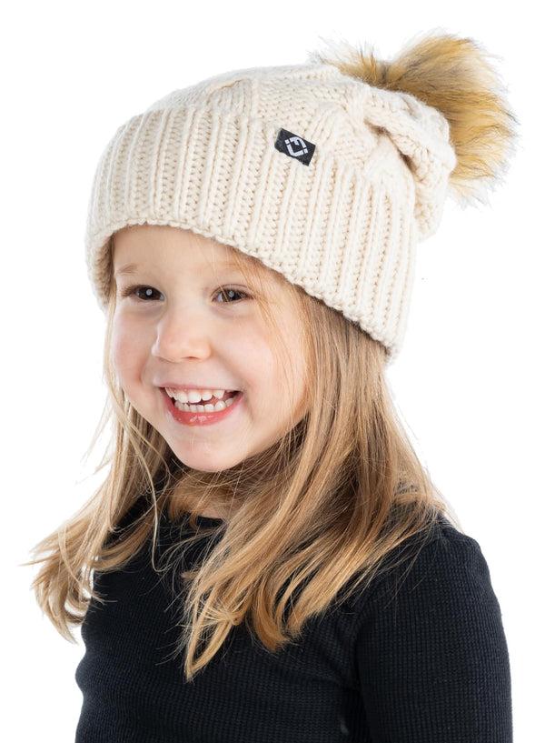 Funky Junque Kids Cable Knit Lined Pom Beanies By Funky Junque