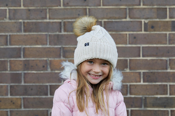 Funky Junque Kids Cable Knit Lined Pom Beanies By Funky Junque